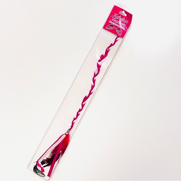 NWT Pink & White Ribbon Braided Ombré Feather Clip in Hair Extension - Picture 1 of 3